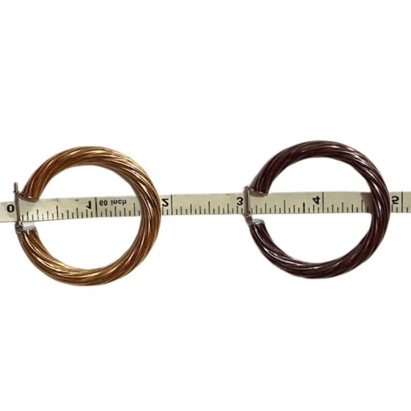 Twisted Rope Hoop Earrings, 2 Pairs, Stainless Steel Gold/Brown Tone - Picture 4 of 9